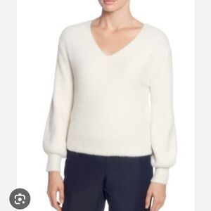 T Tahari Cream Plush V-Neck Sweater